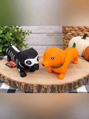 Halloween 🎃 Sunny Days Squeeezy Dogs. Skeleton and Pumpkin